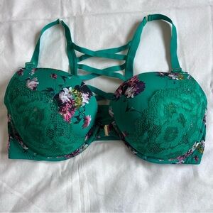 Cacique Green Lace Bra with Floral Embroidery